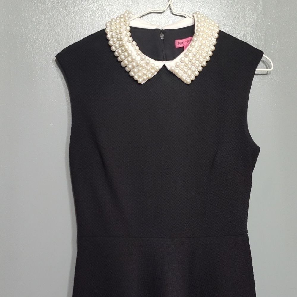 Betsey Johnson black fit and flare dress with pearl collar size 2